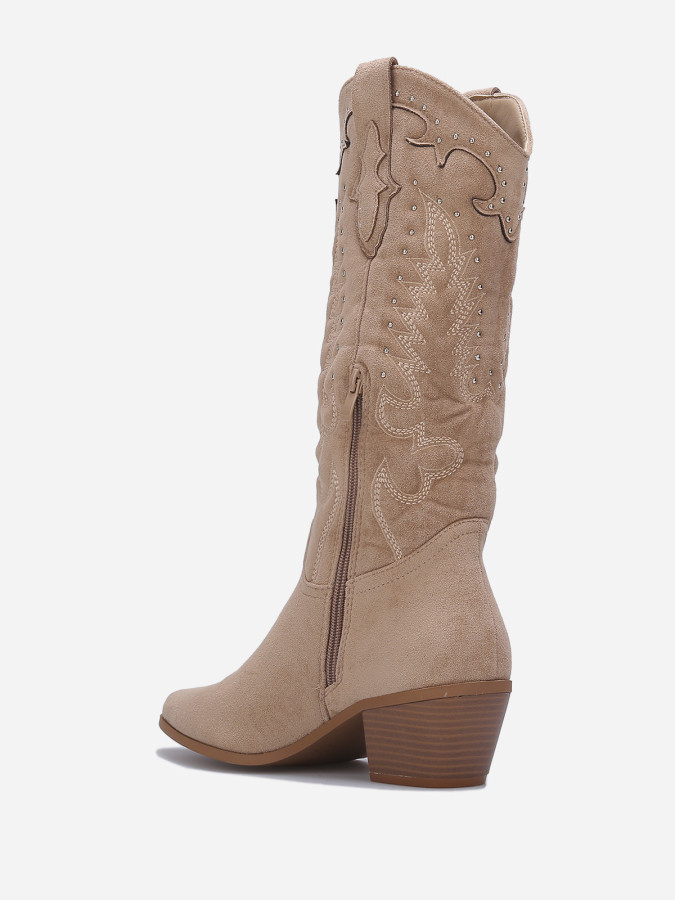 Santiags en suédine à clous et broderie