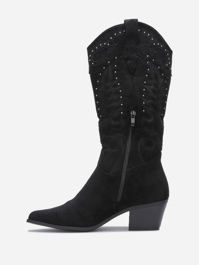 Santiags en suédine à clous et broderie