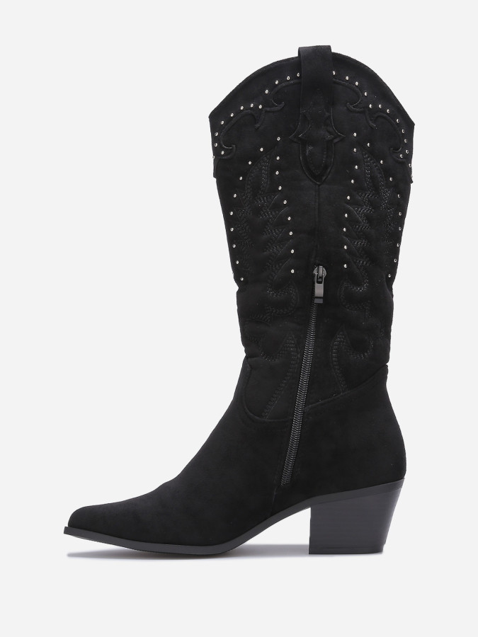 Santiags en suédine à clous et broderie