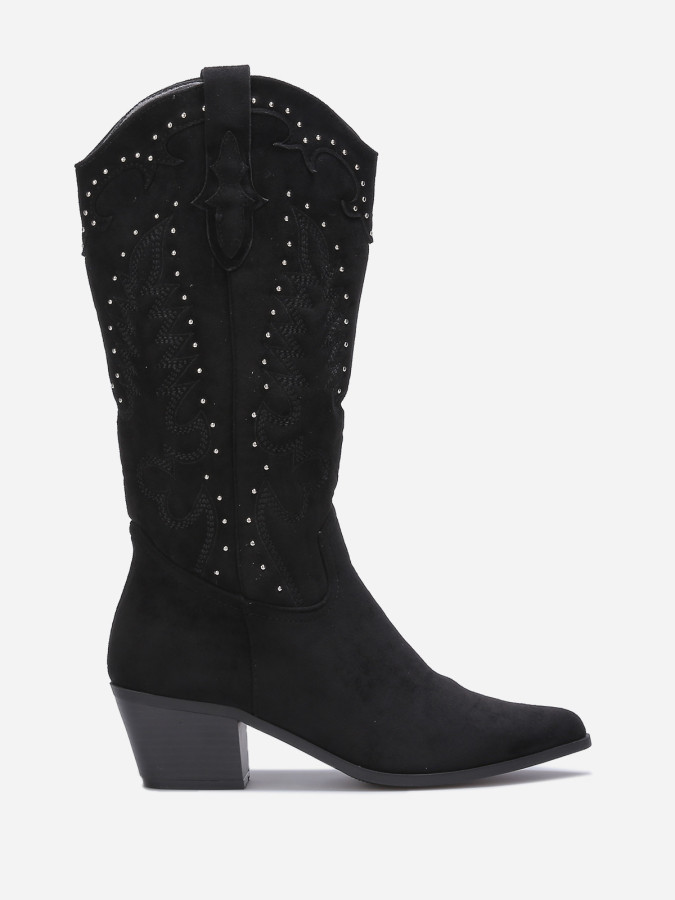 Santiags en suédine à clous et broderie