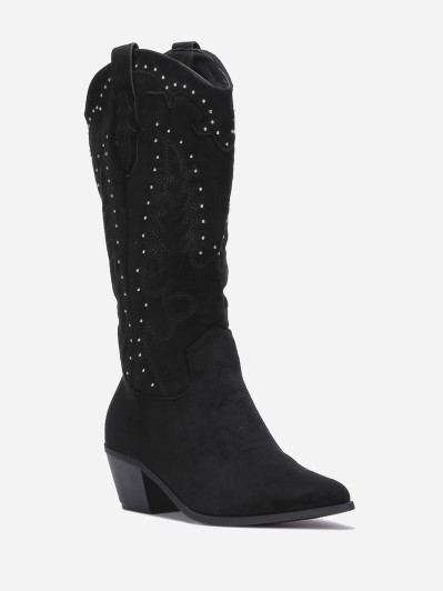 Santiags en suédine à clous et broderie