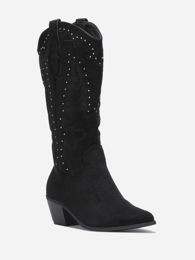 Santiags en suédine à clous et broderie