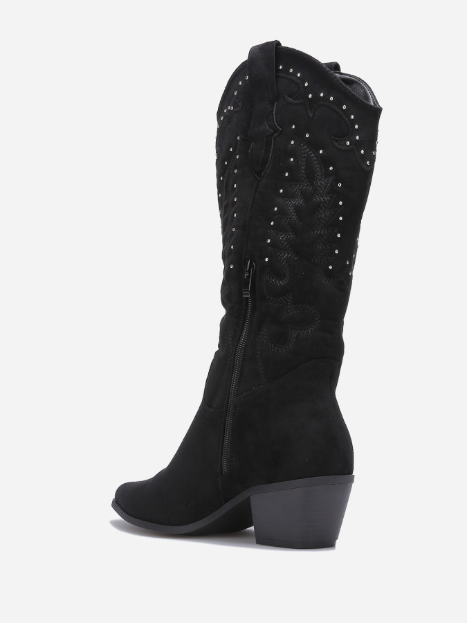 Santiags en suédine à clous et broderie