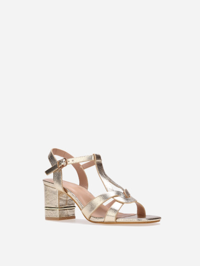 Sandales dorées à talons avec détail métallique