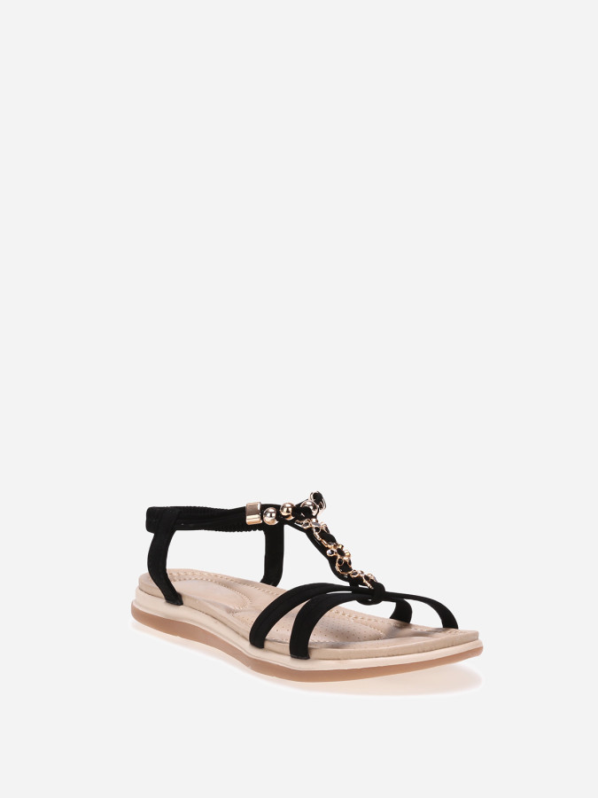 Sandales pailletées noires à détails fleurs