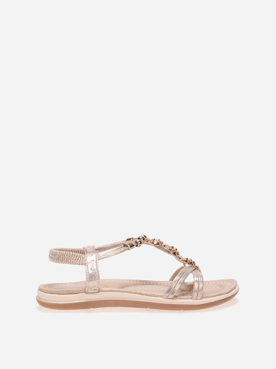 Sandales pailletées dorées à détails fleurs