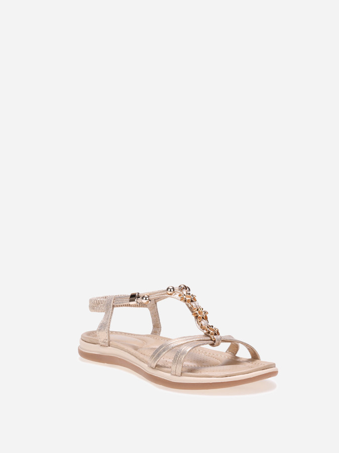 Sandales pailletées dorées à détails fleurs