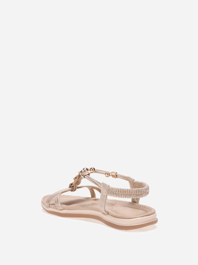 Sandales pailletées dorées à détails fleurs