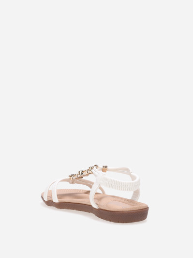 Sandales blanches à paillettes et fleurs en strass