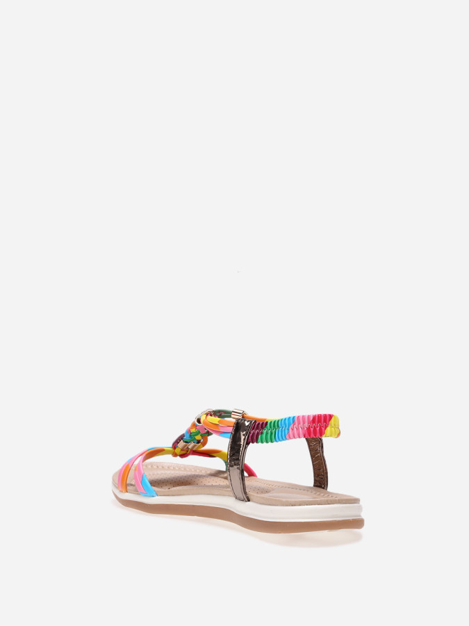 Sandales multicolores à brides croisées et tressées