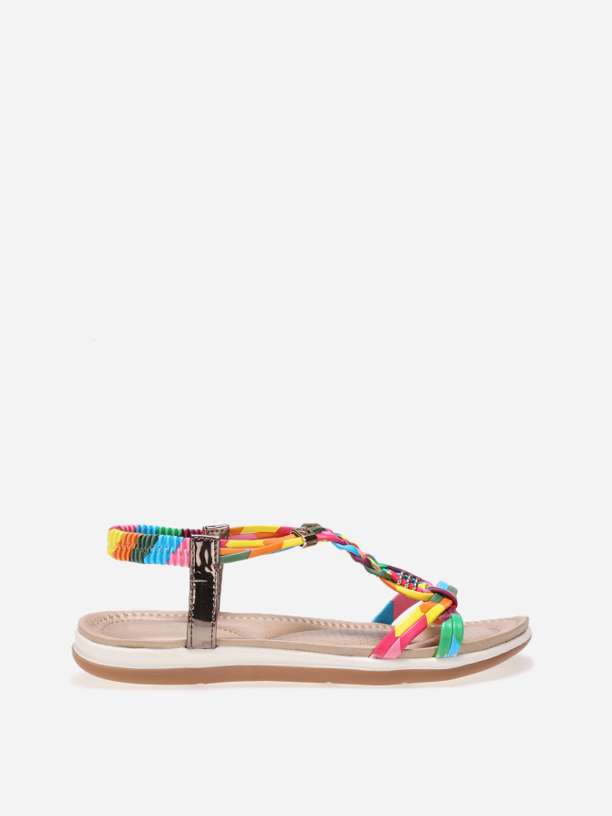 Sandales multicolores à brides croisées et tressées