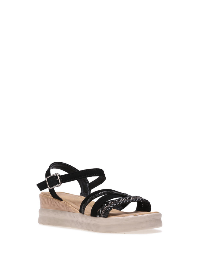 Sandales noires avec brides en suédine et strass