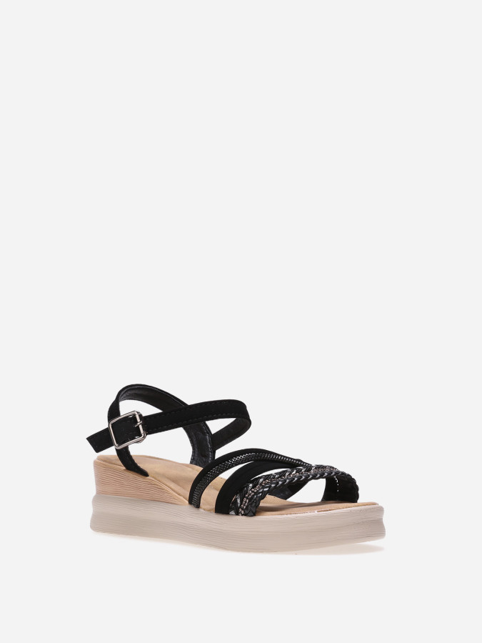 Sandales noires avec brides en suédine et strass