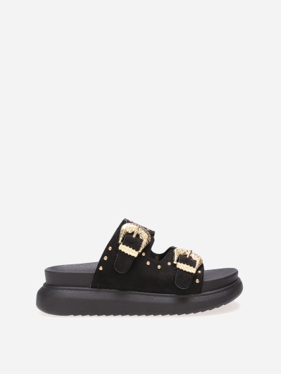 Mules noires cloutées à boucles et plateforme