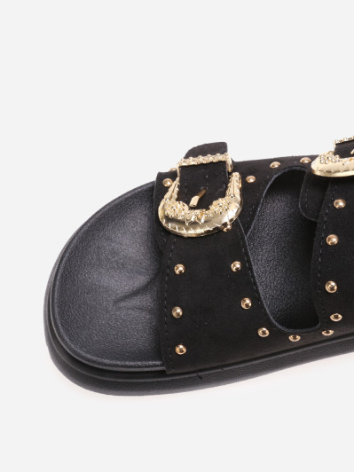 Mules noires cloutées à boucles et plateforme