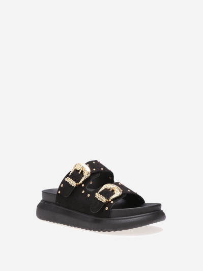 Mules noires cloutées à boucles et plateforme