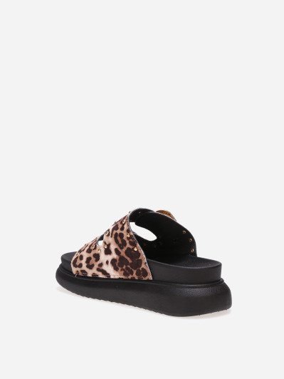 Mules léopard cloutées à boucles et plateforme