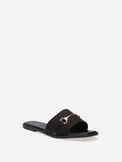 Mules noires à bride en tissu et mors doré