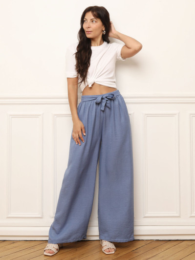 Pantalon ample bleu à nouer
