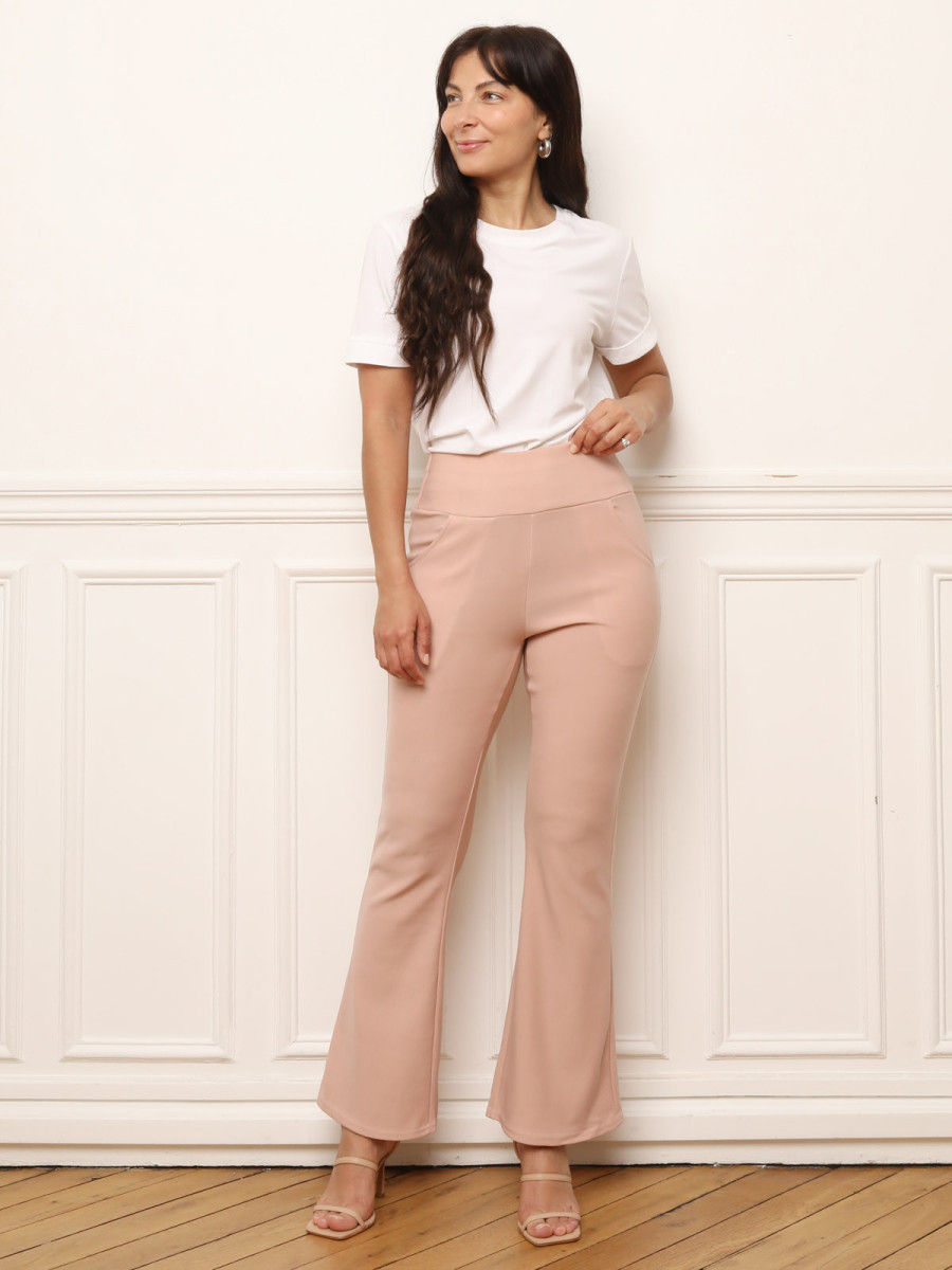 Pantalon évasé à taille haute rose