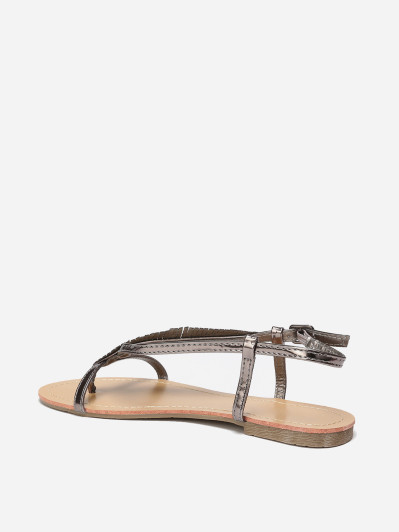 Nu-pieds gris métallisé à feuille en strass grandes tailles