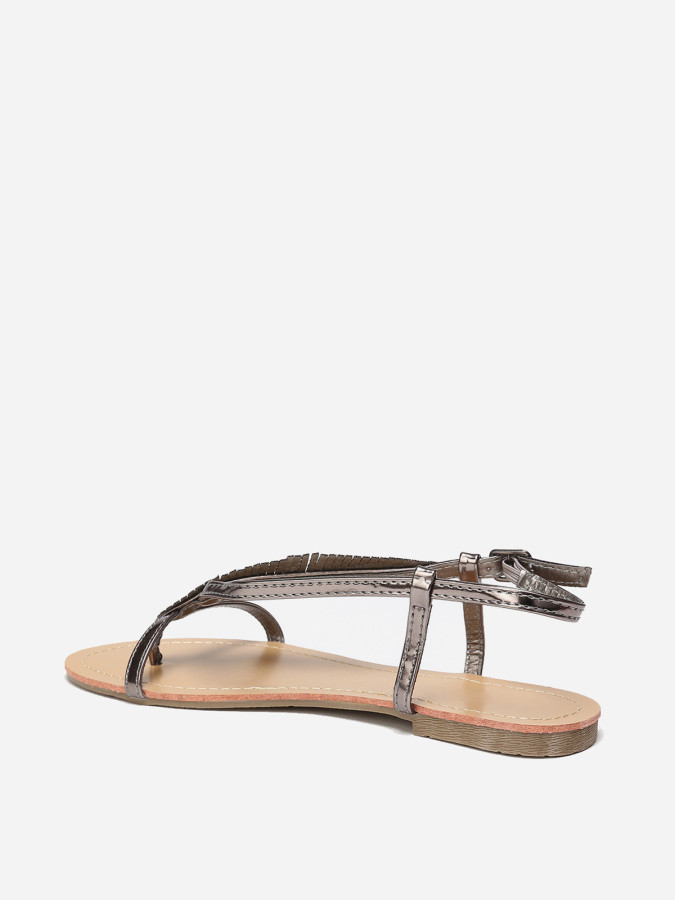 Nu-pieds gris métallisé à feuille en strass grandes tailles