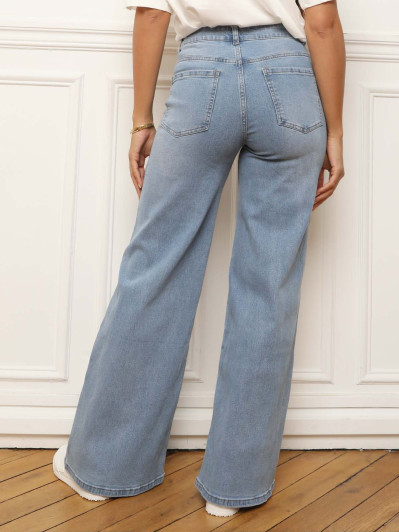 Jeans bleu droit et large à taille haute