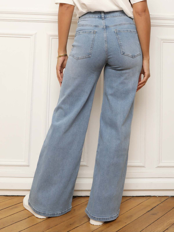 Jeans bleu droit et large à taille haute