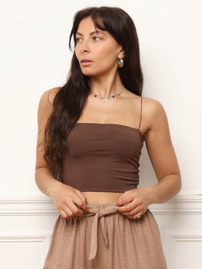 Crop top bandeau à fines bretelles marron