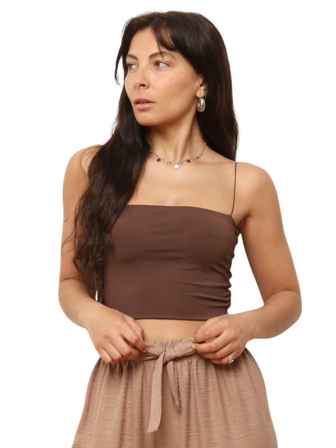 Crop top bandeau à fines bretelles marron