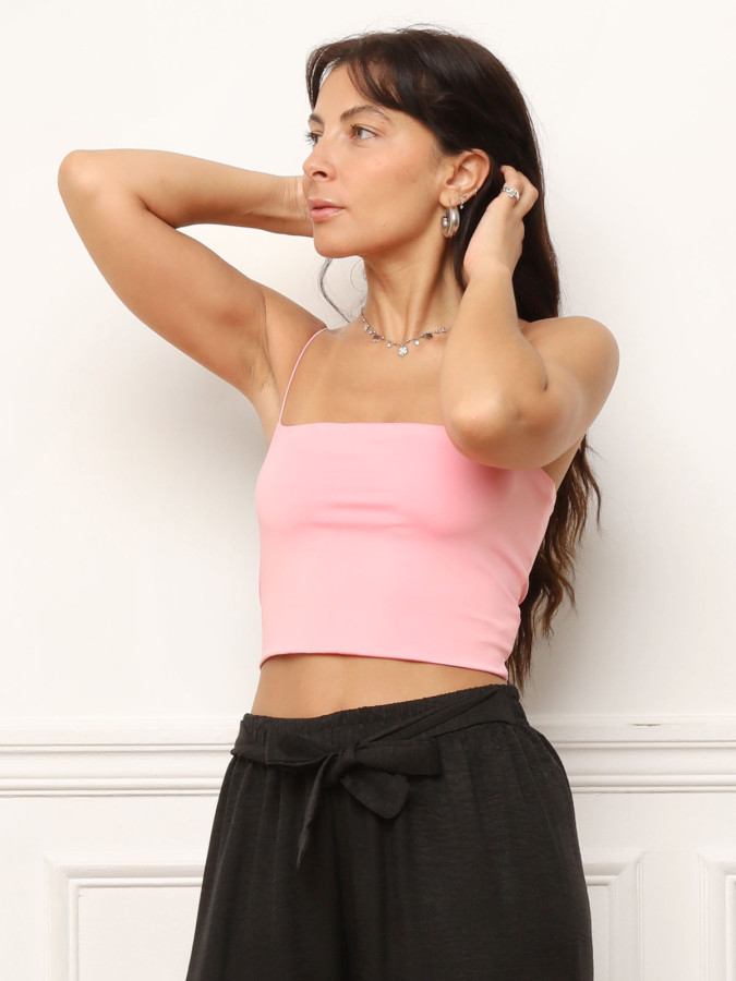 Crop top bandeau à fines bretelles rose