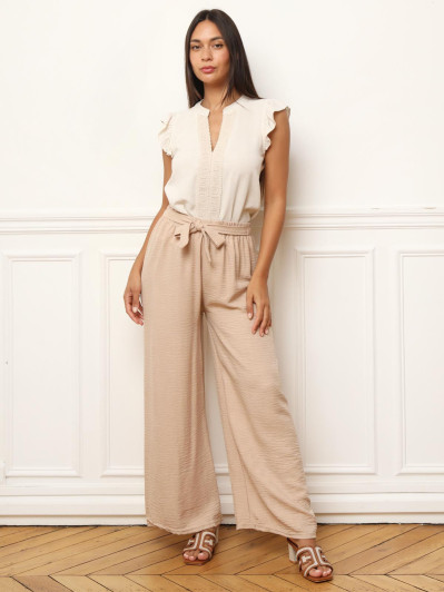 Pantalon ample beige foncé à nouer