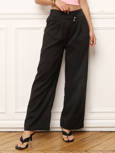 Pantalon de costume noir à revers asymétrique