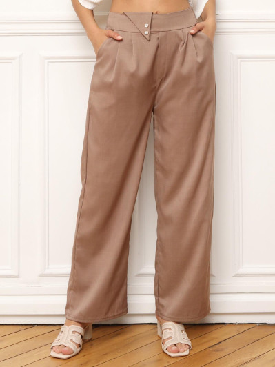 Pantalon de costume marron à revers asymétrique