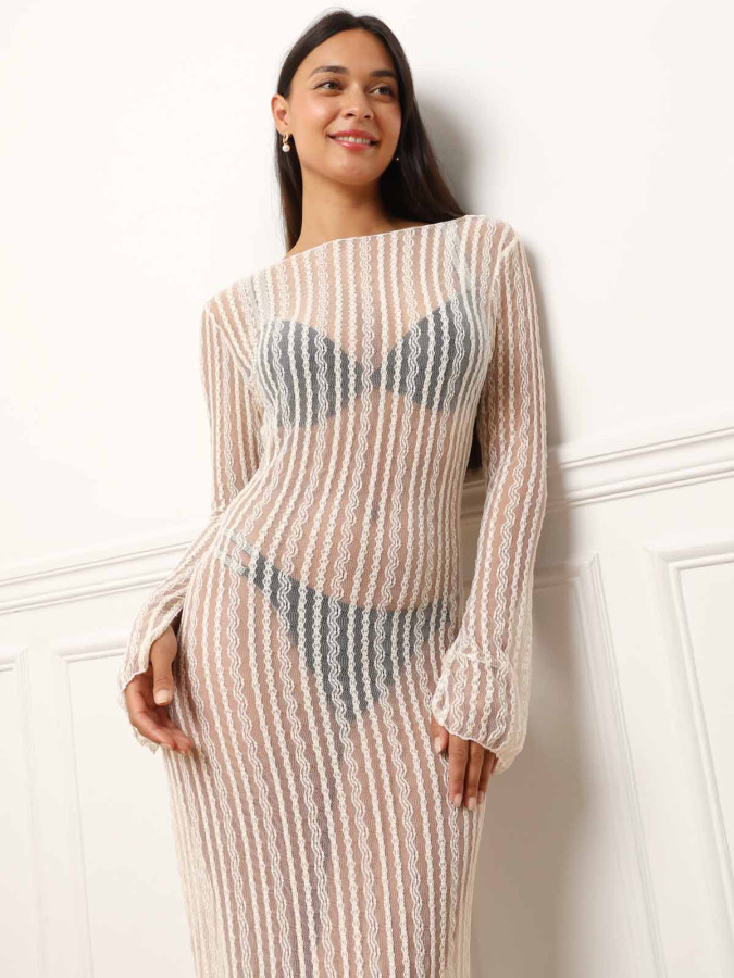 Robe de plage beige longue et transparente