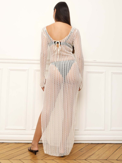 Robe de plage beige longue et transparente