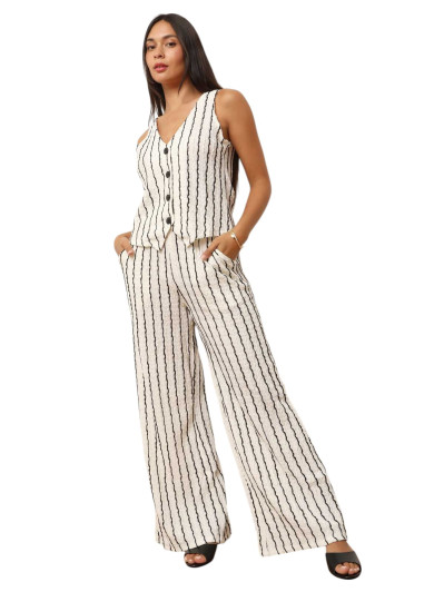 Ensemble à veston et pantalon rayés en maille beige