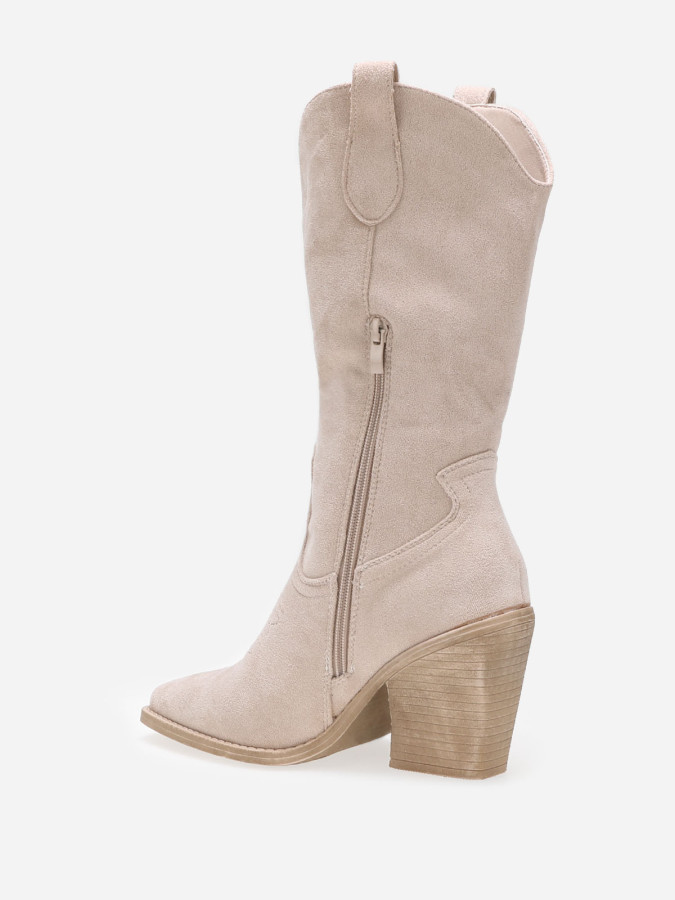 Santiags beiges mi-hautes à surpiqûres