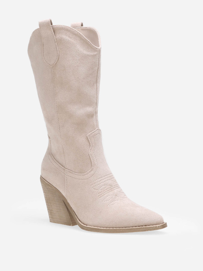 Santiags beiges mi-hautes à surpiqûres