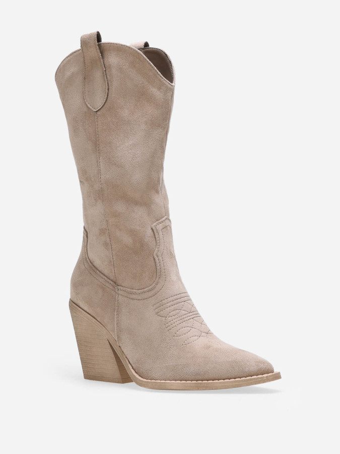 Santiags taupe mi-hautes à surpiqûres