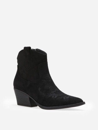 Santiags noires basses à motifs brodés
