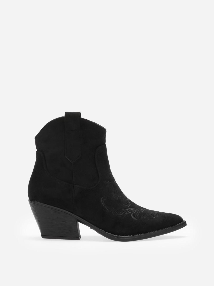 Santiags noires basses à motifs brodés