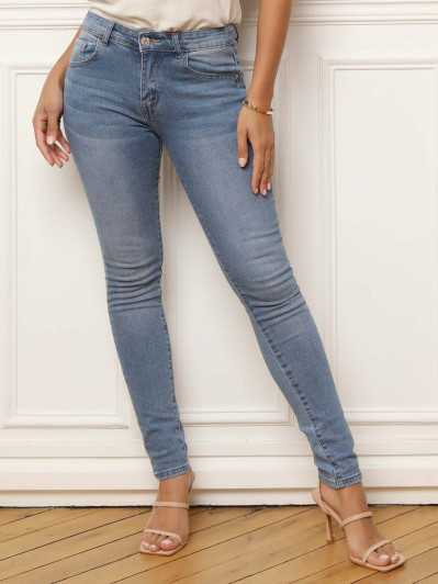 Jeans slim bleu à poches avec nœuds