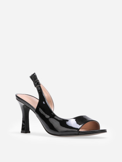 Sandales slingback noires asymétriques et vernies