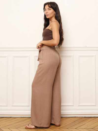 Pantalon ample camel à nouer