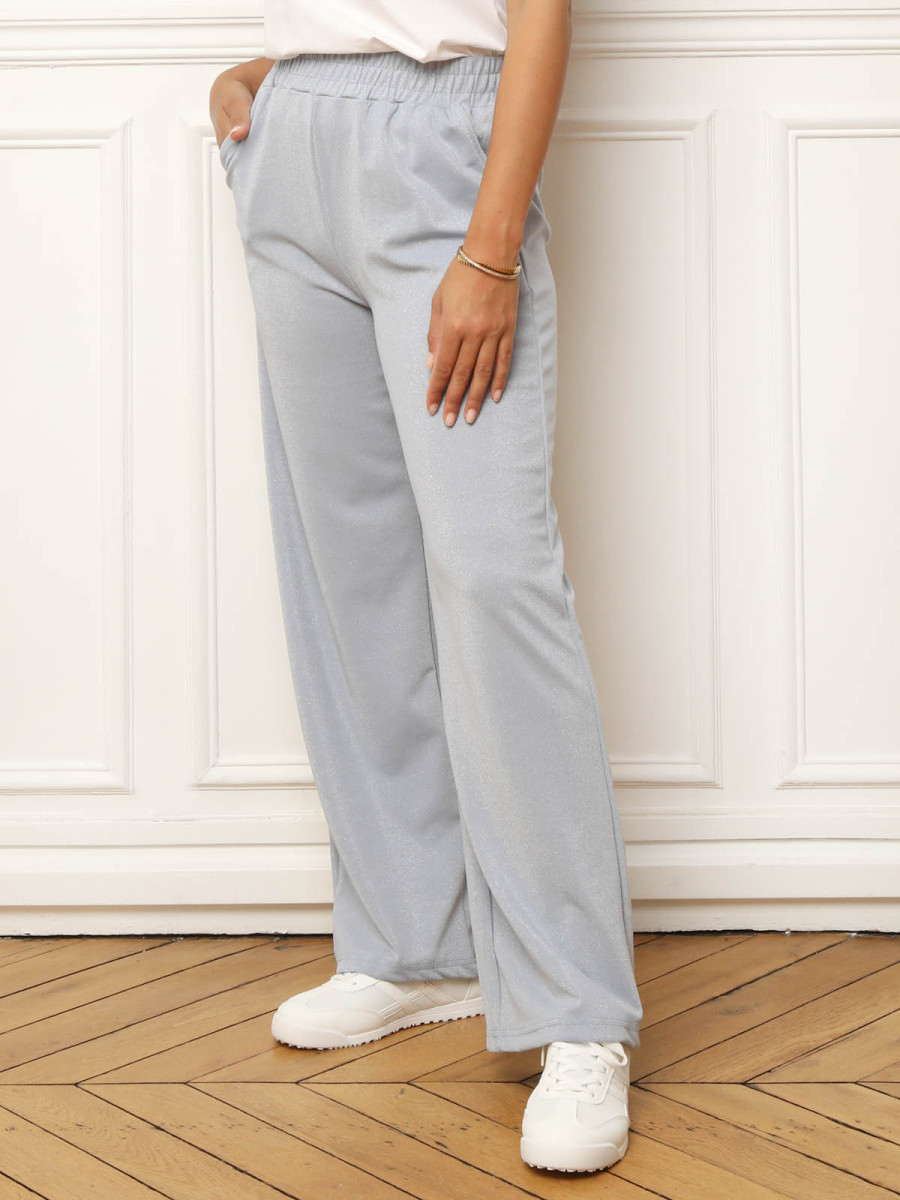 Pantalon large à paillettes bleu clair