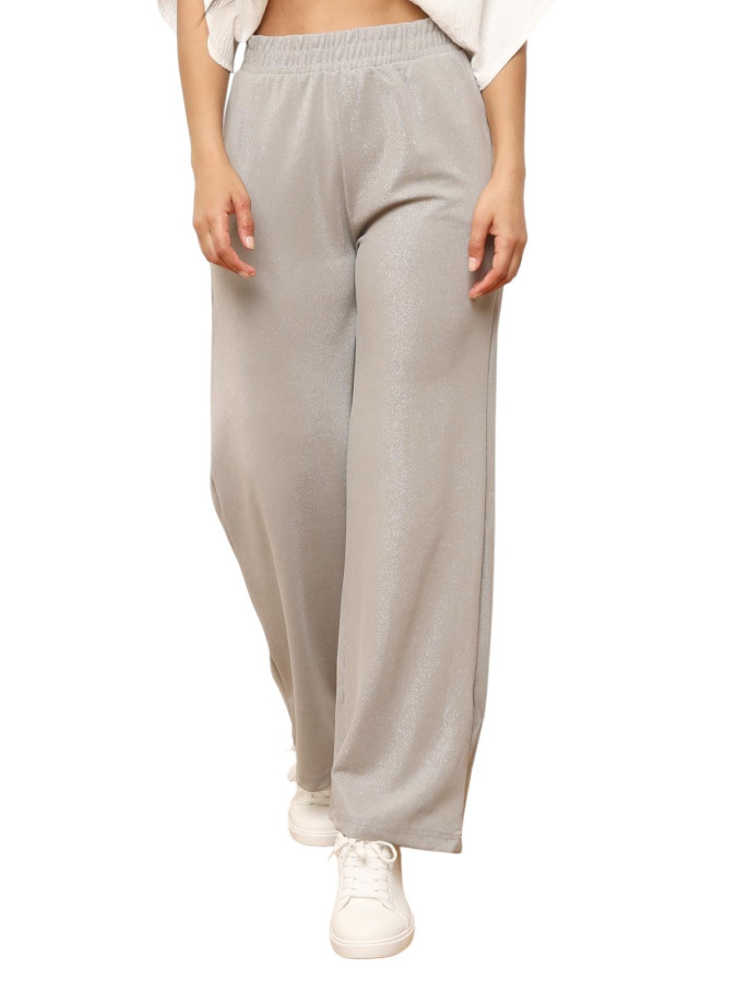 Pantalon large à paillettes gris clair