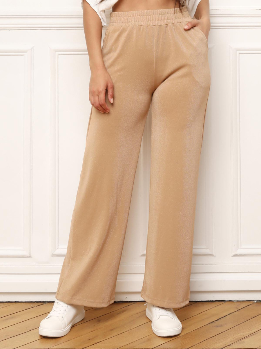 Pantalon large à paillettes camel