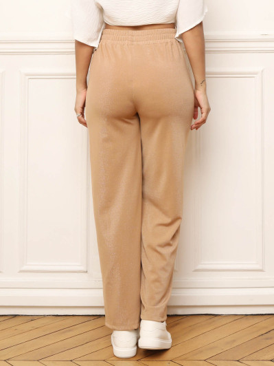Pantalon large à paillettes camel