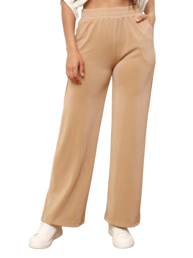 Pantalon large à paillettes camel